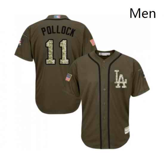 Mens Los Angeles Dodgers 11 A J Pollock Authentic Green Salute to Service Baseball Jersey